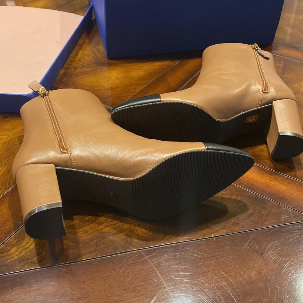 Brand New Stuart Weitzman Milla 60 Leather Bootie in Dark Tan - Picture 10 of 15